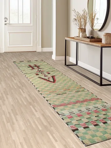Moroccan Green and Red Runner Rug for Contemporary Spaces 3x12 ft