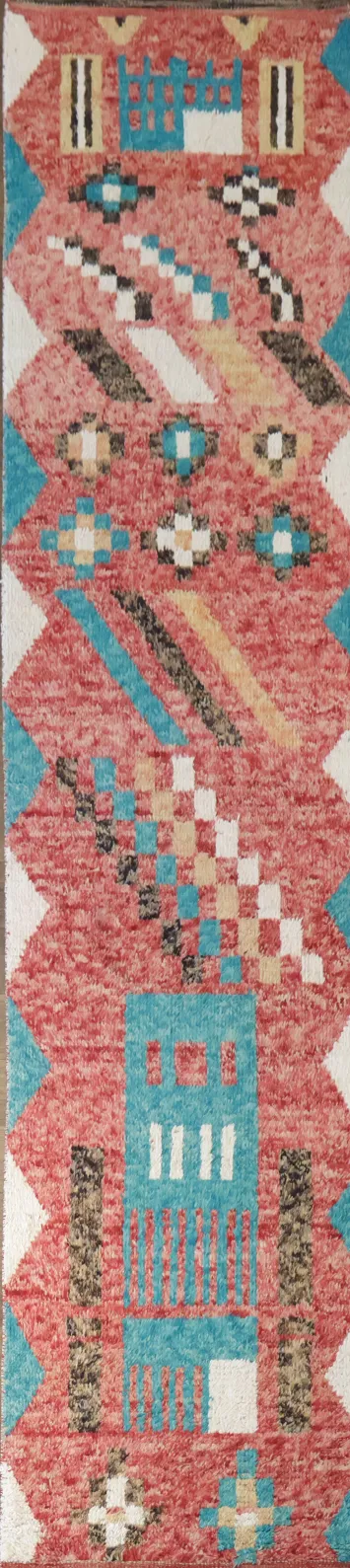 Vibrant Geometric Moroccan Runner with Tribal Abstract Patterns