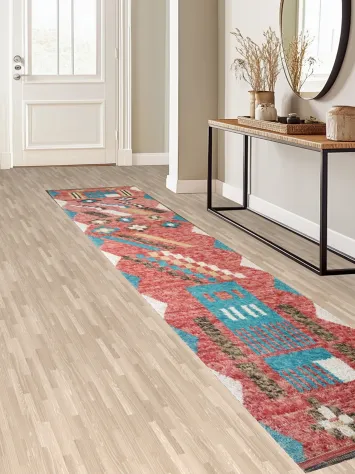 Rustic Southwestern Rug with Vibrant Geometric Patterns 3x13 ft