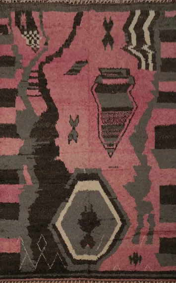 Modern Abstract Artistry in a Pink Geometric Moroccan Area Rug 8x11