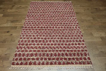 Modern Red and White Rug with Subtle Geometric Patterns 6x10