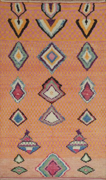 Pink and Orange Abstract Moroccan Handmade Area Rug 6x10 ft