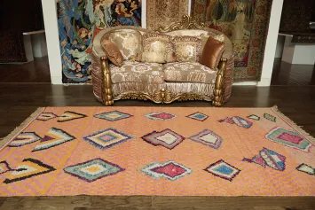 Pink and Orange Abstract Moroccan Handmade Area Rug 6x10 ft