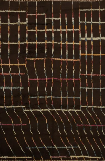 Earthy Brown Moroccan Area Rug 8x10 with Lines and Colorful Touches