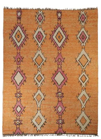 Southwestern Style Vibrant Orange Moroccan Rug with Triangle and Hexagon Motifs 9'x12'