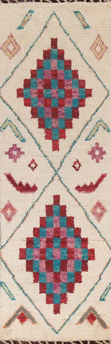 Geometric Moroccan Wool Runner Rug 3x9