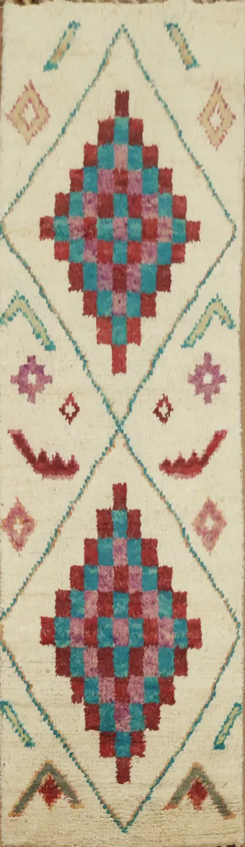 Geometric Moroccan Wool Runner Rug 3x9