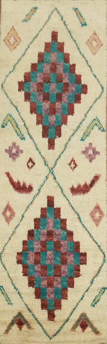 Tribal Moroccan Wool Runner Rug 3x9