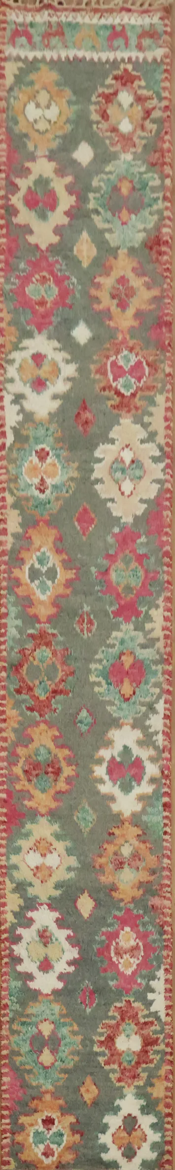 Geometric Moroccan Wool Runner Rug 3x17