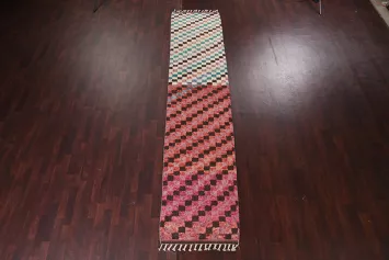 Checkered Moroccan Handmade Runner Rug 3x13
