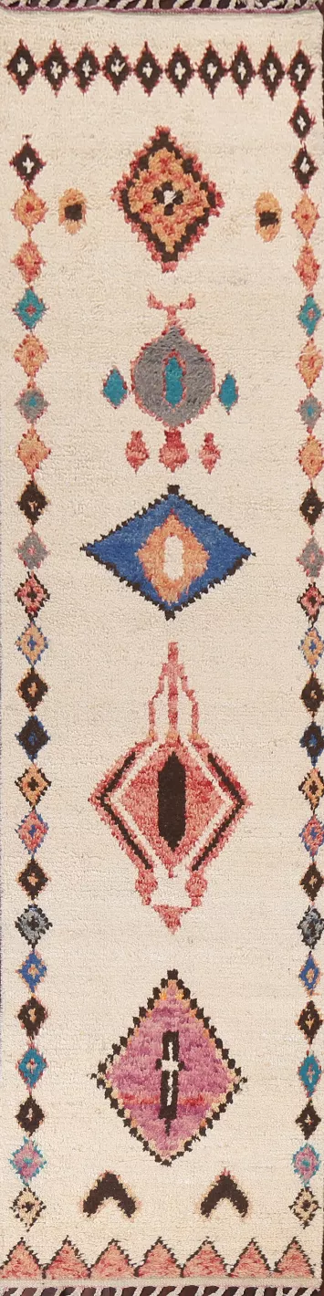 Geometric Moroccan Handmade Runner Rug 3x13