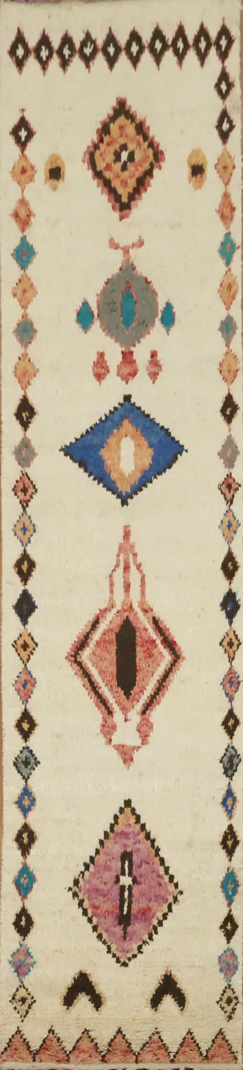 Geometric Moroccan Handmade Runner Rug 3x13