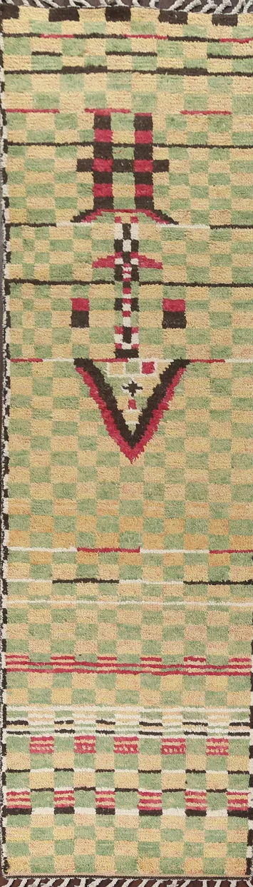Checkered Moroccan Wool Runner Rug 3x12