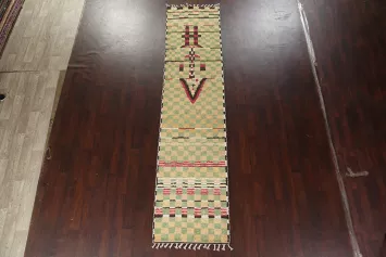 Checkered Moroccan Wool Runner Rug 3x12