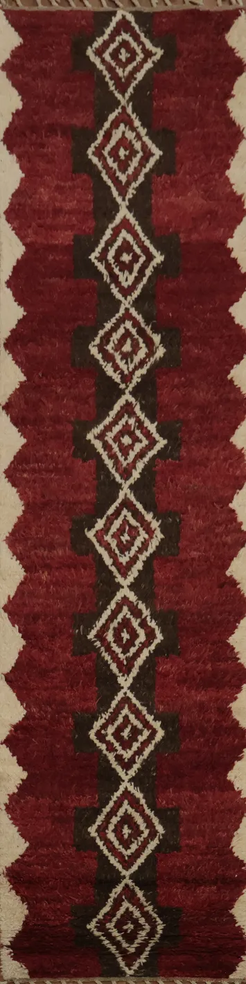 Handmade Moroccan Wool Runner Rug 3x12