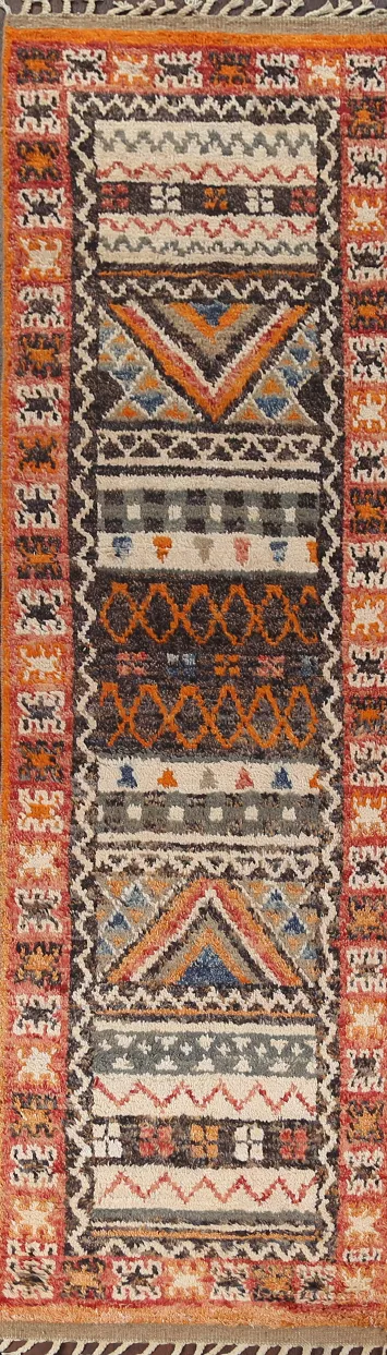 Tribal Moroccan Oriental Runner Rug 3x13