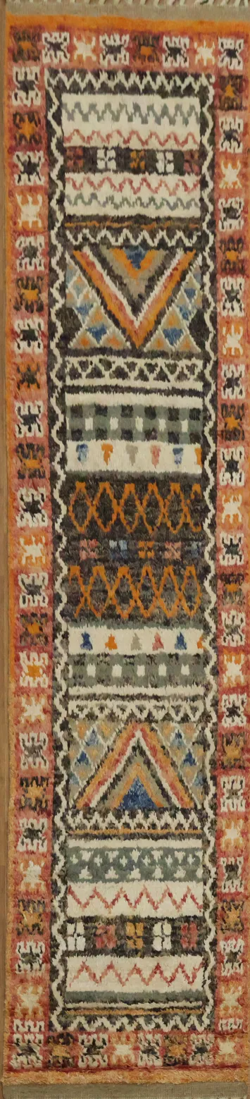 Tribal Moroccan Oriental Runner Rug 3x13
