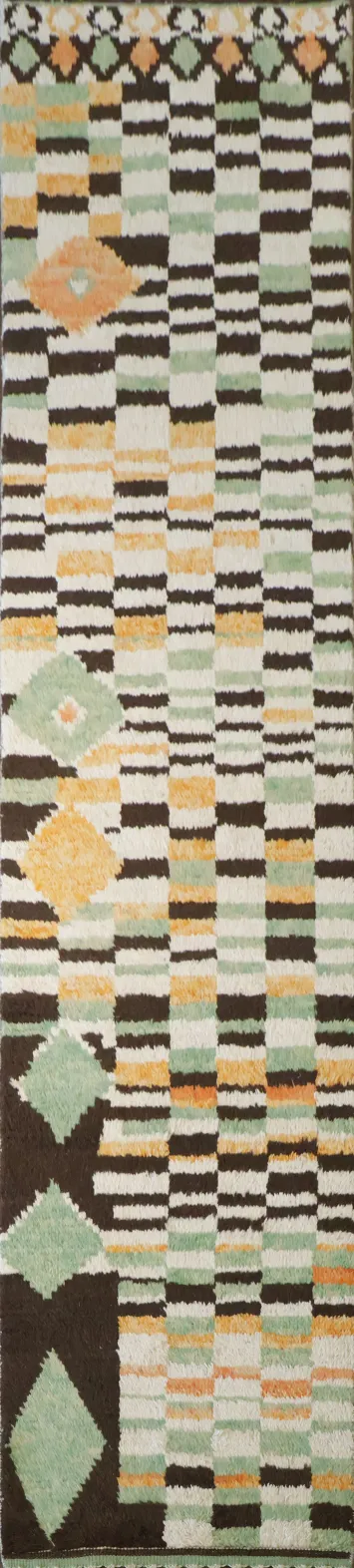 Modern Harmony: Stripes and Diamond Details in Rug Design 3x13 ft