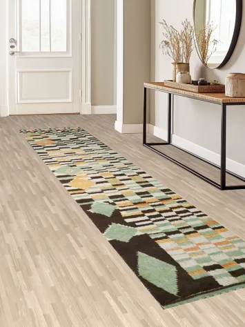 Modern Harmony: Stripes and Diamond Details in Rug Design 3x13 ft