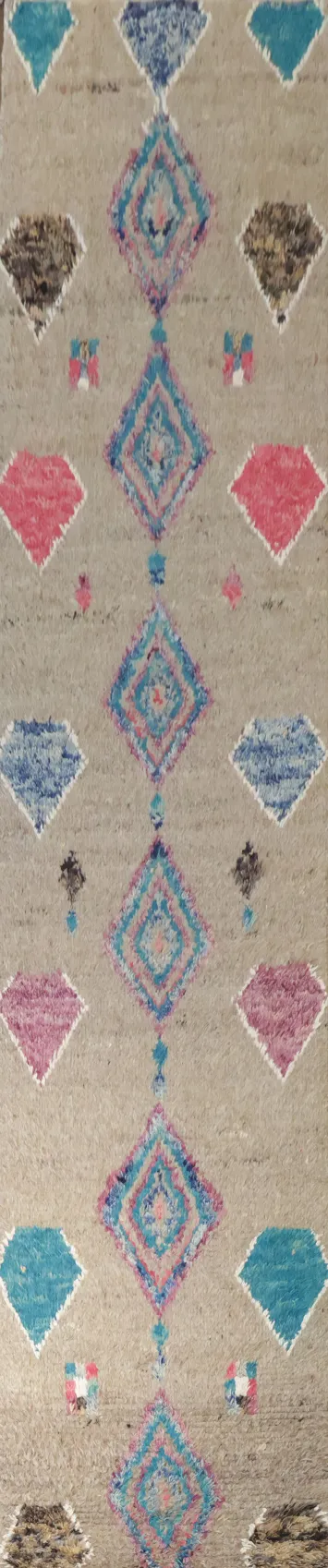 Vibrant Geometric Wool Moroccan Diamond Pattern Long Runner for Hallways
