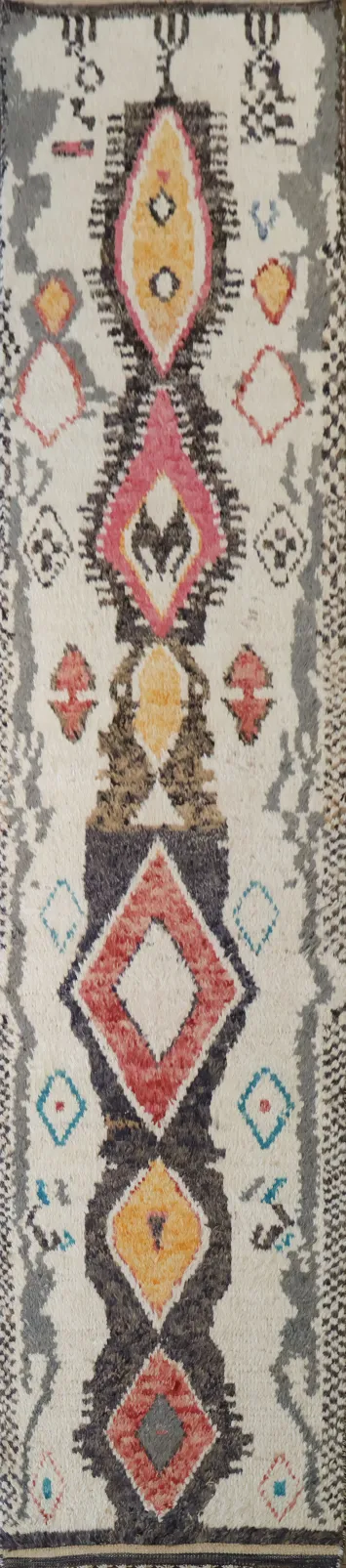 Stylish Tribal-Inspired Moroccan Runner Rug with Bold Diamond Shapes 3x13 ft