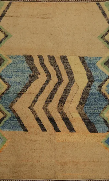 Elegant Chevron Moroccan Area Rug 9x13 with Earthy and Blue Hues