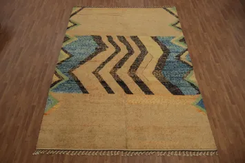 Elegant Chevron Moroccan Area Rug 9x13 with Earthy and Blue Hues