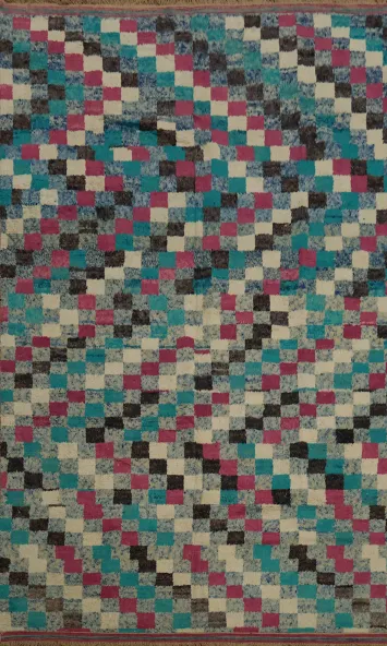 Eclectic Pixel Design Colorful Moroccan Wool Large Rug 10x15