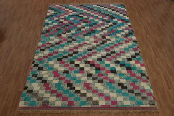 Eclectic Pixel Design Colorful Moroccan Wool Large Rug 10x15