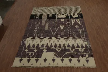 Earthy Tone Moroccan Handmade Large Rug 10x14 with Tribal Motifs