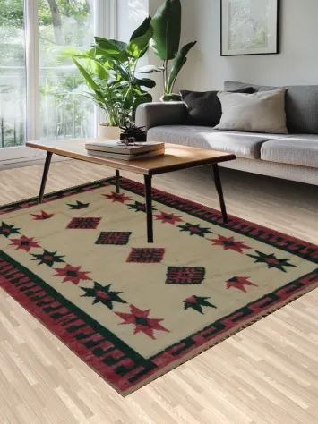 Handcrafted Moroccan Wool Area Rug 6x9 Geometric Design