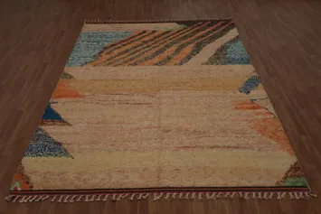 Sophisticated Moroccan Area Rug 8x11 with Dynamic Color Streaks