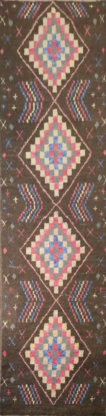 Traditional Style Geometric Brown Moroccan Runner Rug with Cultural Art Appeal 4x16 ft