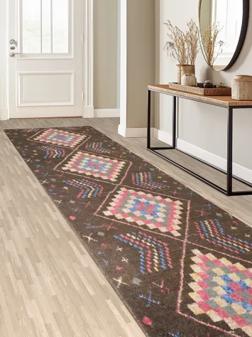 Traditional Style Geometric Brown Moroccan Runner Rug with Cultural Art Appeal 4x16 ft