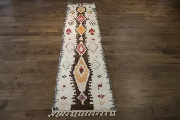 Artistic Handcrafted Wool Runner Enhanced with Vibrant Tribal Patterns 3x13