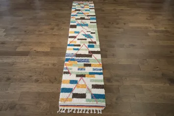 Modern Moroccan Runner Rug Featuring Bold Geometric Designs 2x13 ft