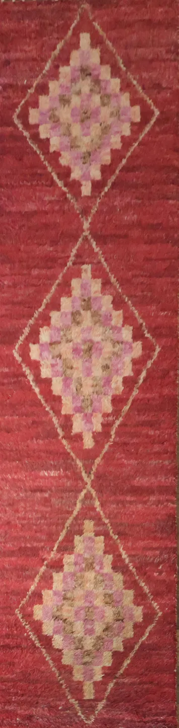 Contemporary Runner Rug with Intricate Red and Pink Designs 3x11 ft