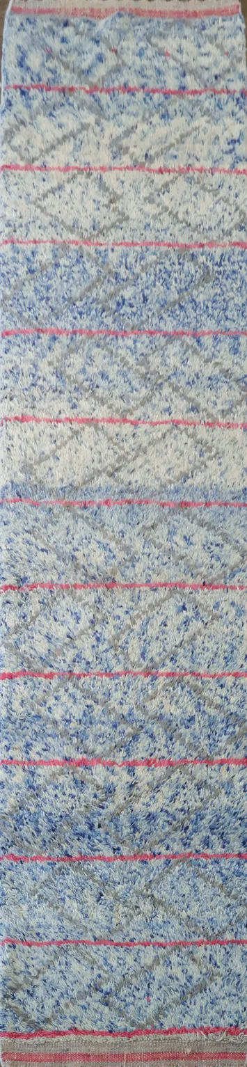 Elegant Blue and Pink Moroccan Rug for Modern Aesthetic Homes 2x11 ft