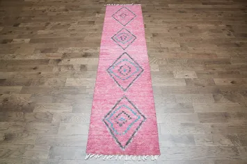 Soft Moroccan Pink Runner Rug with Unique Diamond Designs 3x13 ft