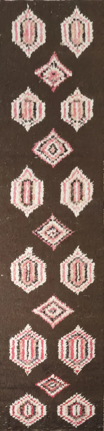 Elegant Dark Brown Runner Rug with Pink and Ivory Accents 2x10 ft