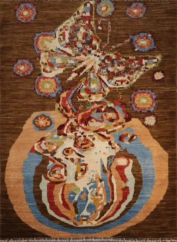 Colorful Butterfly and Earth Toned Abstract Rug for Elegance 6x8