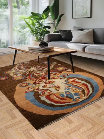 Colorful Butterfly and Earth Toned Abstract Rug for Elegance 6x8