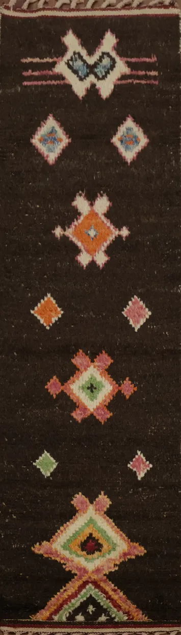 Brown Moroccan Runner Rug 2x9 with Vibrant Geometric Shapes