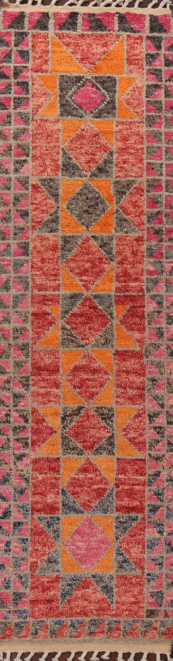 Geometric Moroccan Wool Runner Rug 3x13