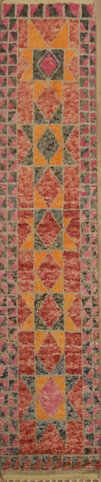 Geometric Moroccan Wool Runner Rug 3x13