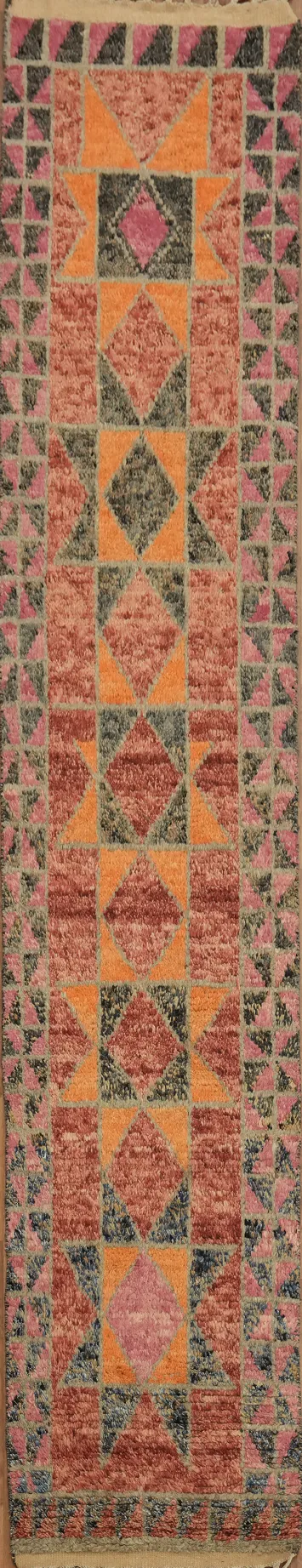 Geometric Moroccan Wool Runner Rug 2x13