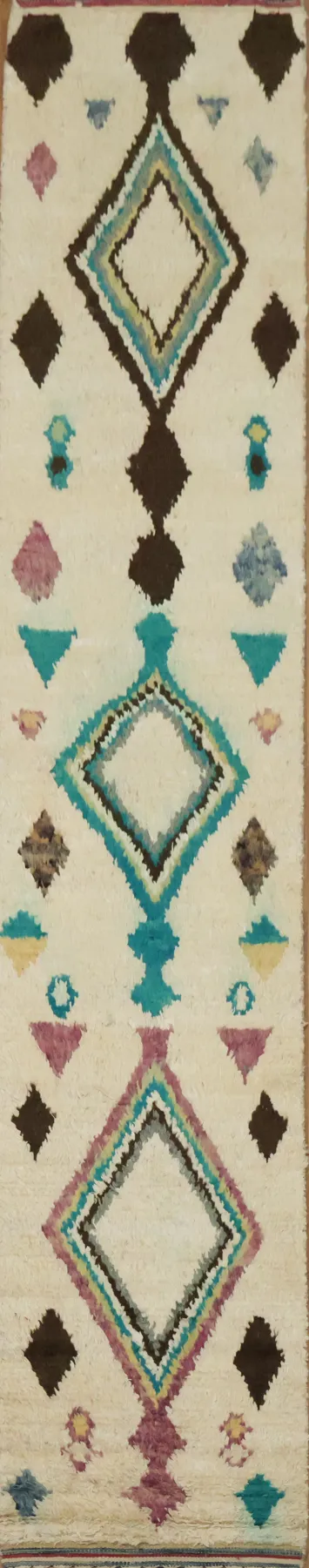 Wool Moroccan Handmade Runner Rug 3x13