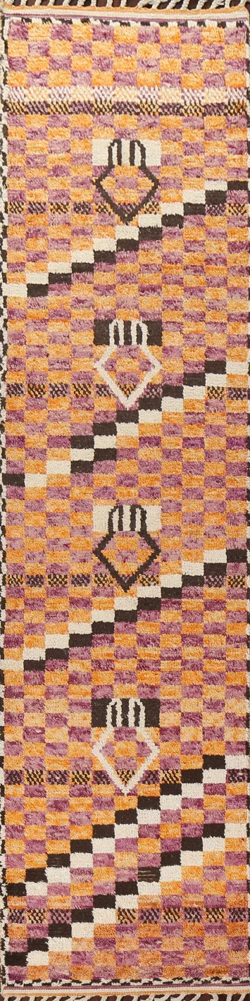Checkered Moroccan Wool Runner Rug 3x13