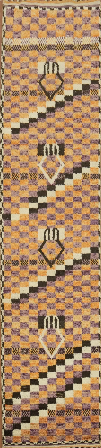 Checkered Moroccan Wool Runner Rug 3x13