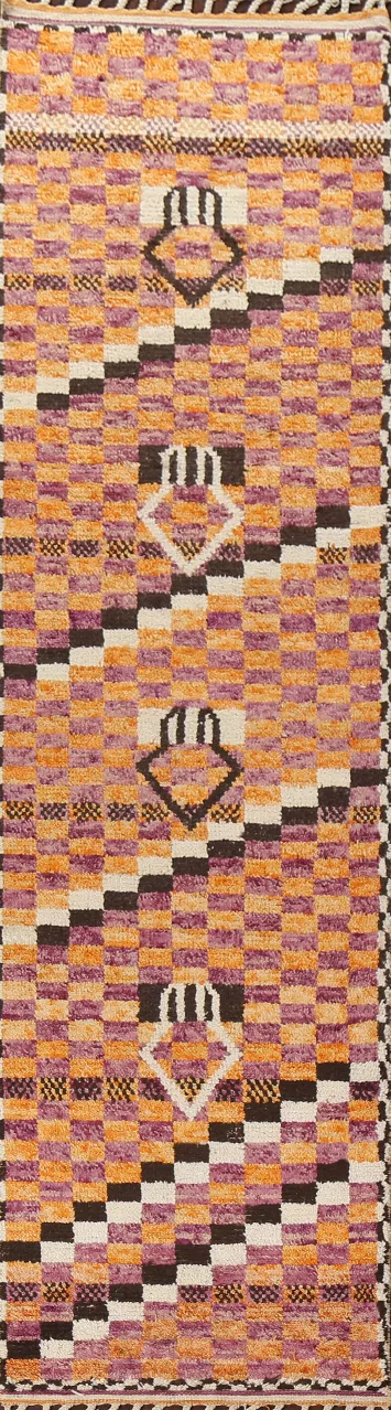 Checkered Moroccan Wool Runner Rug 3x13